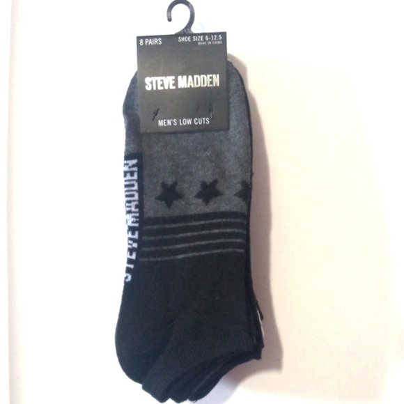 STEVE MADDEN 8 PAIRS BUNDLE MEN'S BLACK GRAY LOW CUT SOCKS SHOE SIZE 6-12.5 NWT - Picture 1 of 4